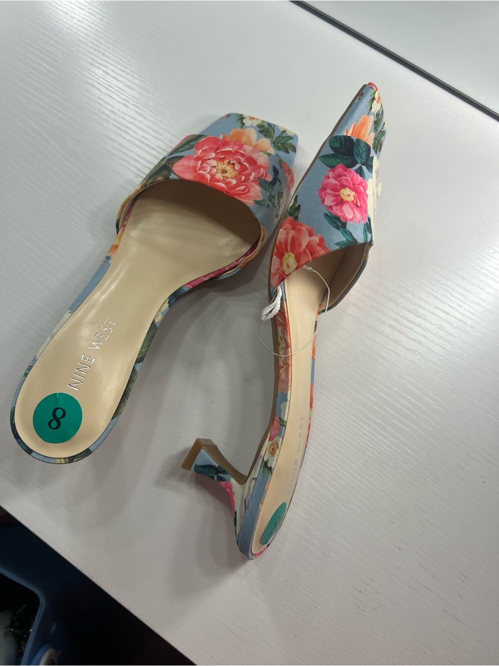 Nine West Floral Print Light Blue Slide Mules - Picture 6 of 16